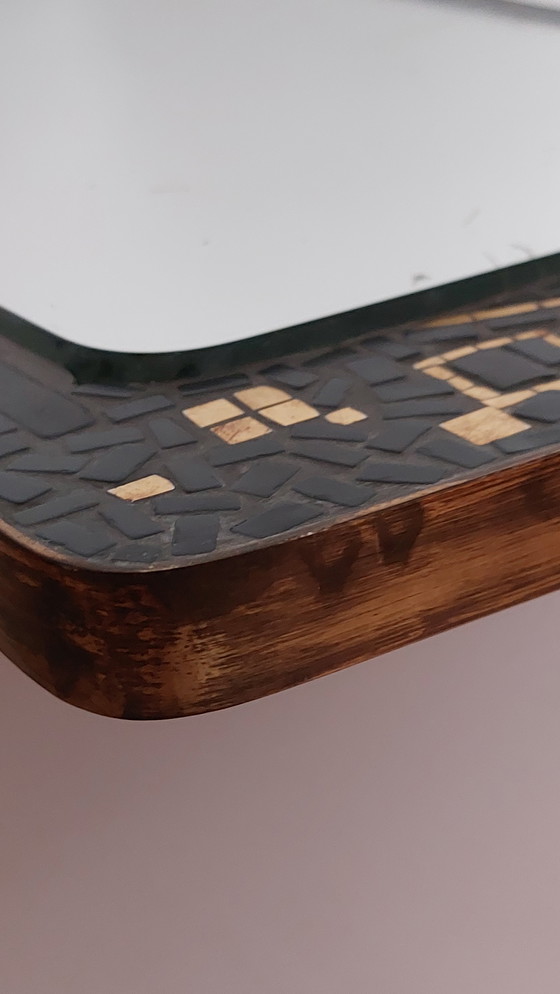 Image 1 of Vintage mid-century kidney mirror mosaic brass