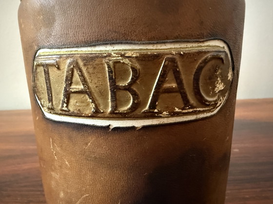 Image 1 of Ceramic tobacco jar with leather upholstery – circa 1940s–1950s