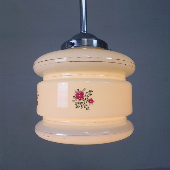 Image 1 of Art Deco pendant lamp with beige glass shade, 1930s