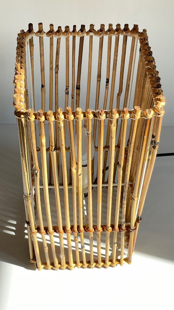 Image 1 of LAMP Cube Wood and Wicker VINTAGE
