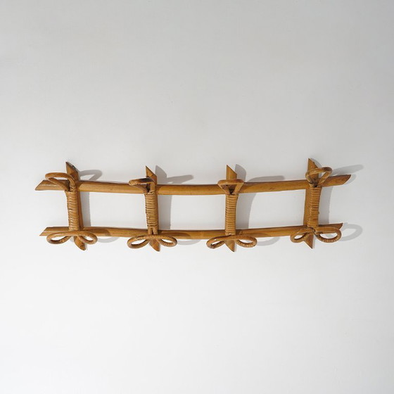 Image 1 of Wandgarderobe aus Rattan und geflochtenem Korbgeflecht, 1960er Jahre.