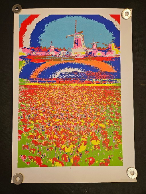 Zeefdruk op zwaar papier Henk van der Vet tulpenveld