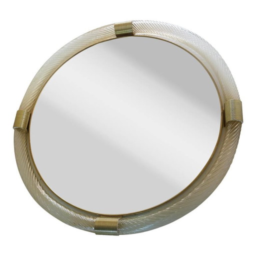 Elegante specchio rotondo in oro stile Murano, modello Barovier.