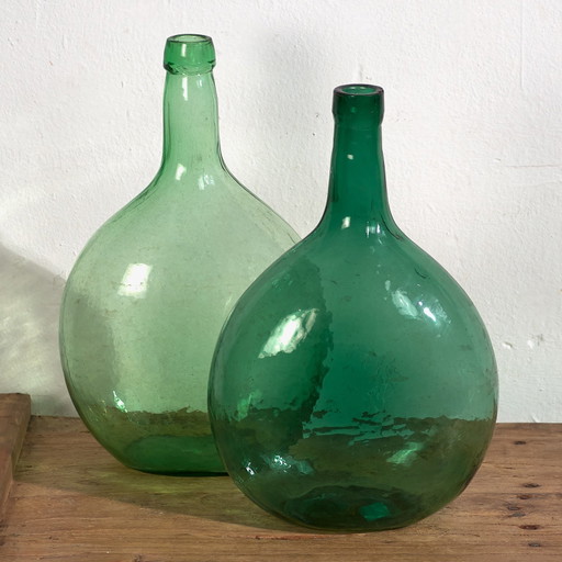 Antique green demijohns (c.1920). Set of 2 pieces #48