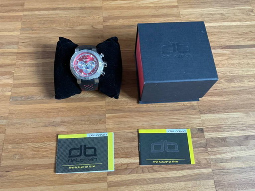 Cronografo automatico deLorean | Edizione limitata 009/500 modello DL05-1070 rosso argento | Set completo