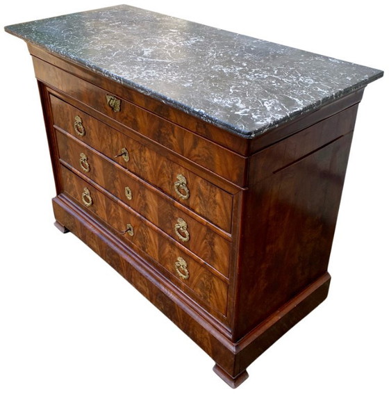 Image 1 of Louis Philippe 19th century secretary commode in walnut and burr walnut with a black marble top veined with white