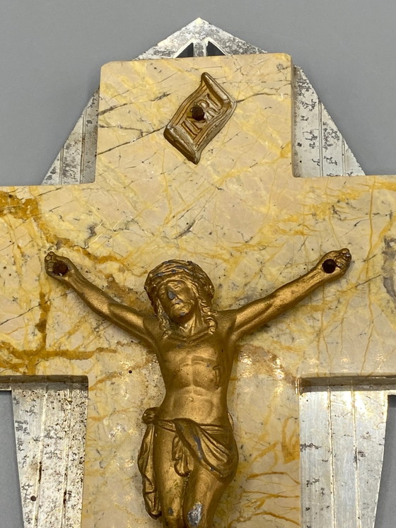 Crocifisso da parete Art Déco - Pietra venata e metallo – Oggetti decorativi, Marble, Art Deco (photo 3 of 6)