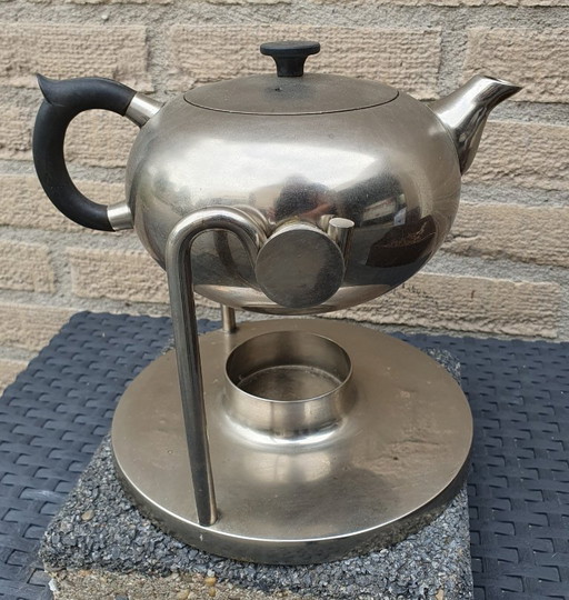 Retro Kantel Ketel Van Verchroomd Metaal. – tafelaccessoires, Metal, Plastic