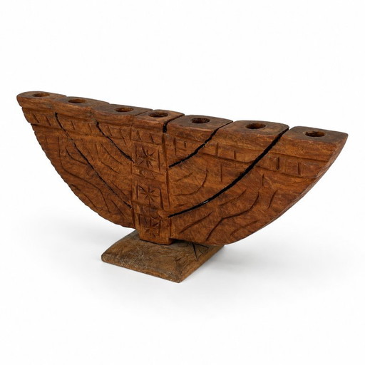 Menorah vintage (7 bracci) / Candelabro dal design brutalista / Arte popolare – decoratieve objecten, Wood (photo 2 of 11)
