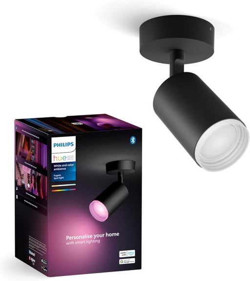 Philips Hue White & Color Ambiance Fugato Spot 1 flg. noir 1x350lm, 16 millions de couleurs, contrôlable via app, compatible ave