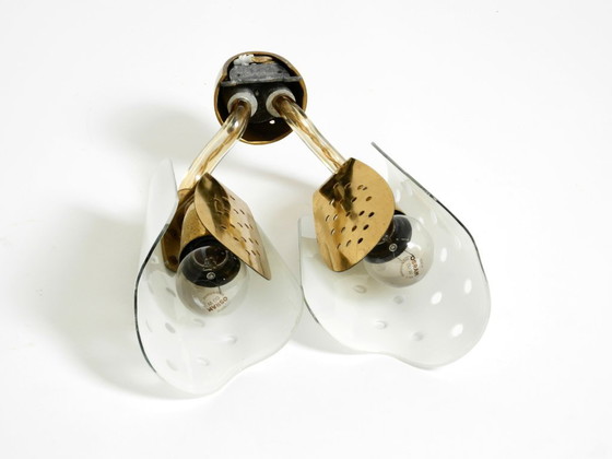 Image 1 of Very beautiful large original Mid Century Modern wall lamp made of brass and glass