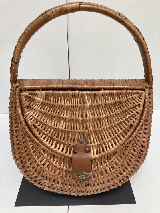 Image 1 of Vintage rieten boodschappenmand uit de jaren 70, Frans vakmanschap