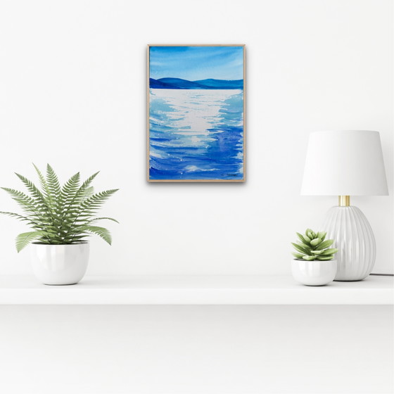 Image 1 of Blue watercolor "Light on the Water"