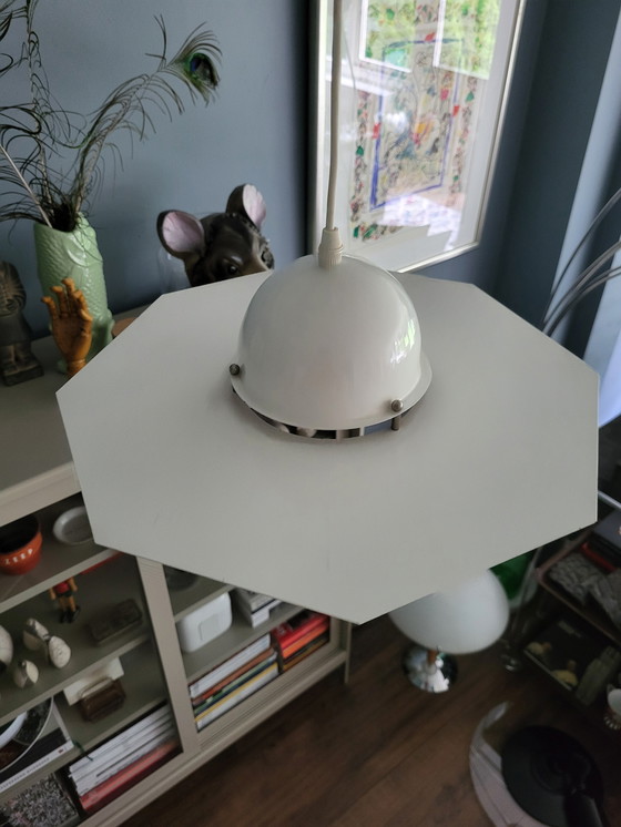 Image 1 of DL Holland 8 Hoekige wit metalen hanglamp jaren '80