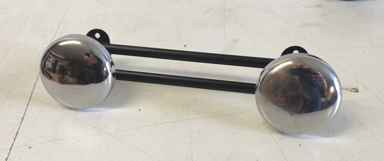 Image 1 of Vintage wall-mounted coat rack with 2 metal hooks - mid-20th century