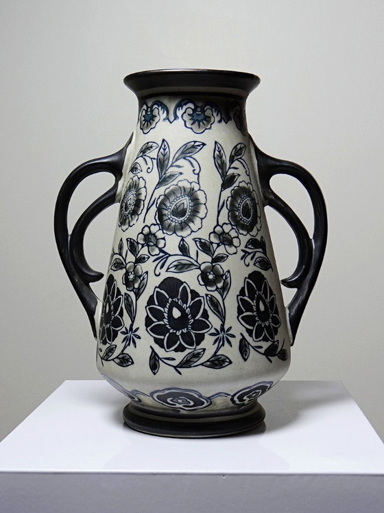 Image 1 of Antico vaso Art Déco 1920-40 in gres pregiato stile Art Nouveau decoro chinoiserie