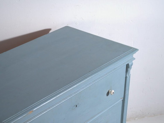 Antique painted pine chest of drawers – Rustic European blue dresser – circa 1900 – Ceramic (photo 19 of 40)