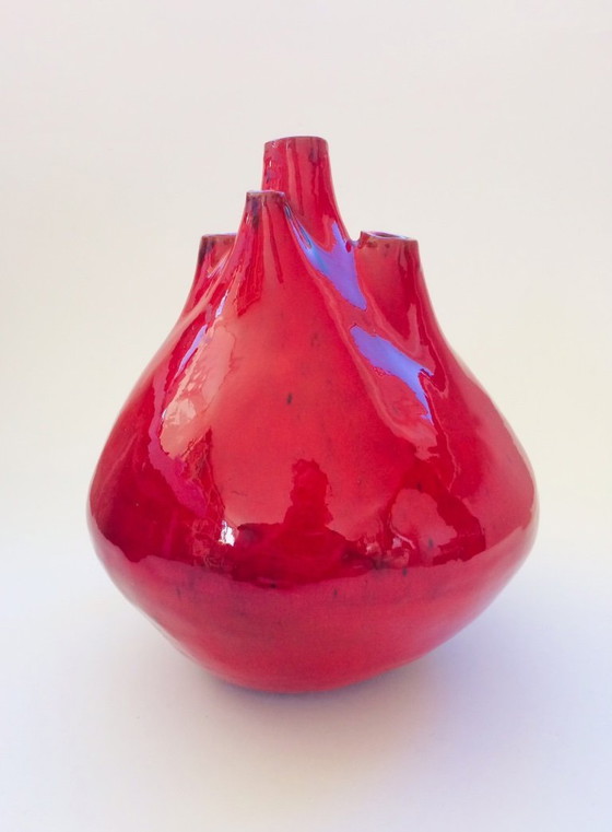 Image 1 of Belgian Art Pottery Spout Vase by Hugria Ceramics Perignem Studios 1960's