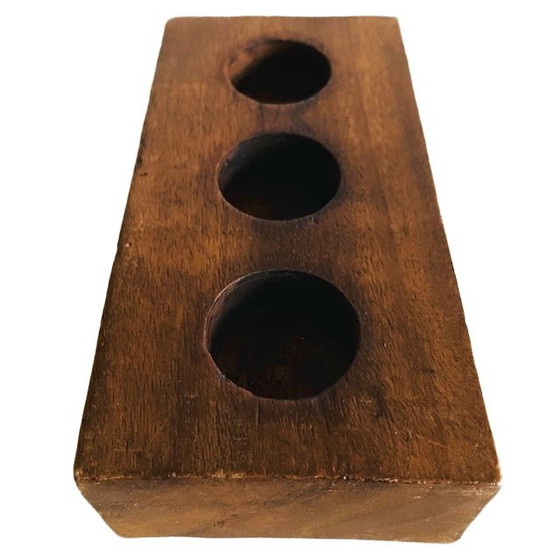 Image 1 of Vintage mid-century solid wood teak tealight holder 1970s