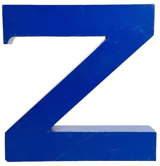 Vintage Blue Iron Facade Letter Z, 1970s