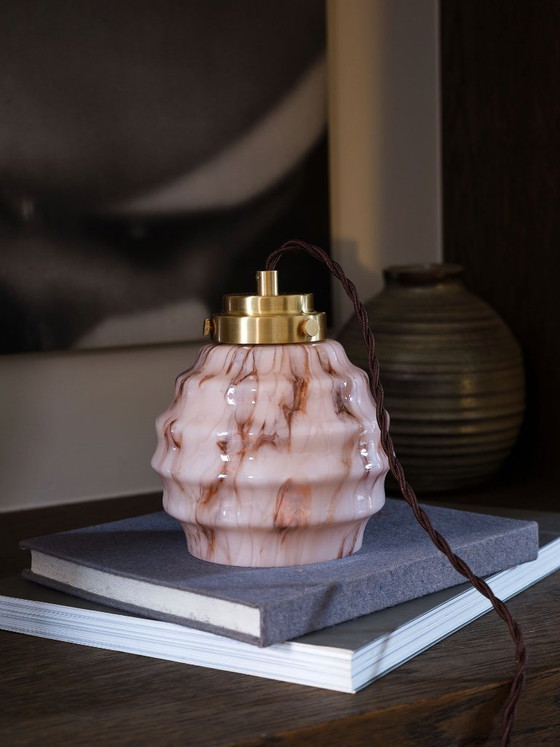 Image 1 of Art Deco roze marmeren draagbare lamp