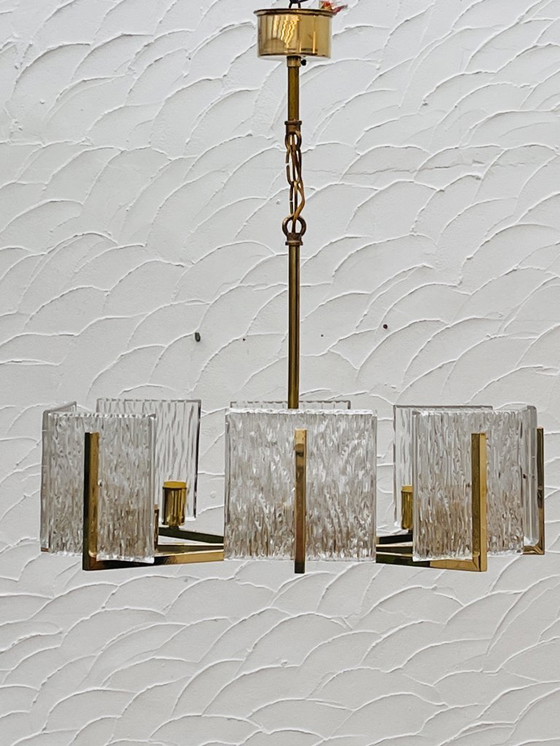 Image 1 of Vintage messing ijsglas kroonluchter