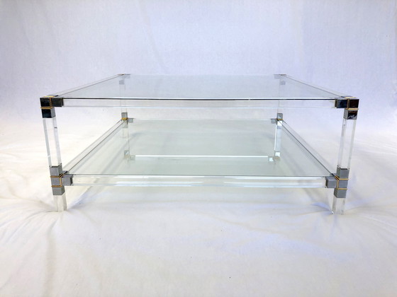 Image 1 of Couchtisch aus Plexiglas und Messing 1980er Jahre