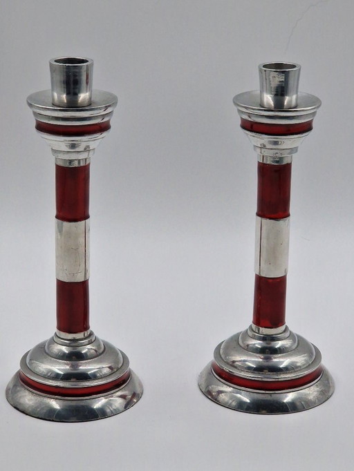 Lot de 2 bougeoirs vintage, phares en aluminium