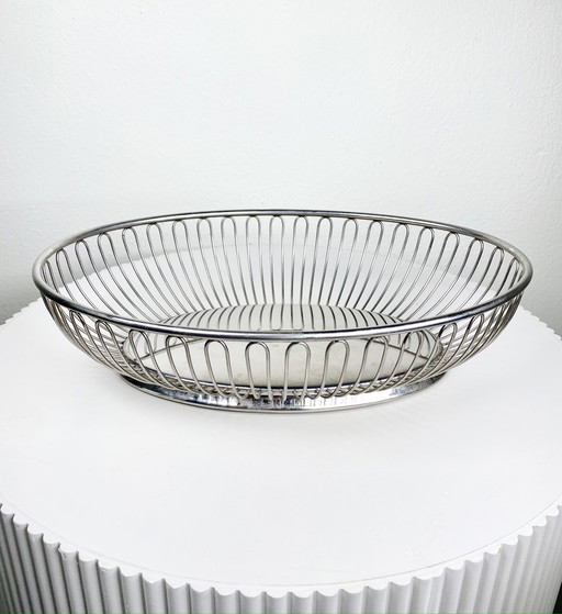 Italian Vintage Alfra Alessi Silver Tone Wire Fruit Bowl/Bread Basket - Oval Shaped Design Bowl for Home