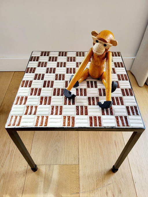 Vintage plant table with tiled mosaic top in shades of brown, 1960s