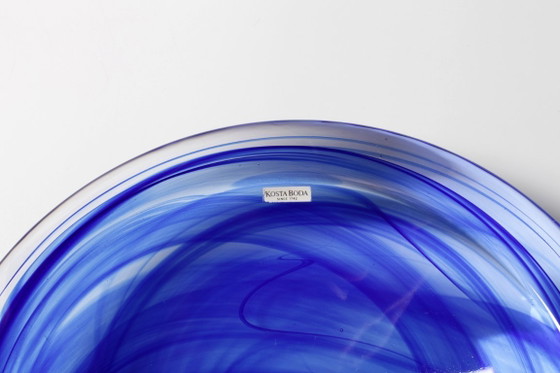 Image 1 of Mid-Century Large Blue Swirl Glass Bowl Atoll by Anna Ehrner for Kosta Boda / Sweden / 1990s