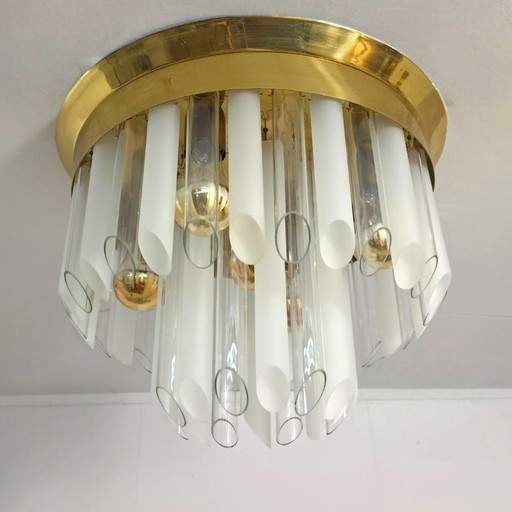 Kalmar Franken ceiling lamp, 1960s, mid-century glass with brass