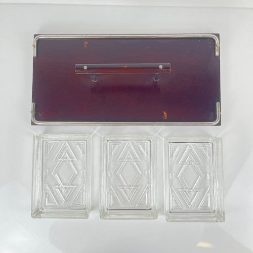 Vintage wooden and glass appetizer tray, 1960s/70s