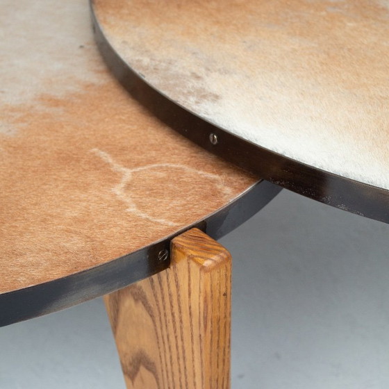 Image 1 of Set of Cowhide Coffee Tables with Wood Base