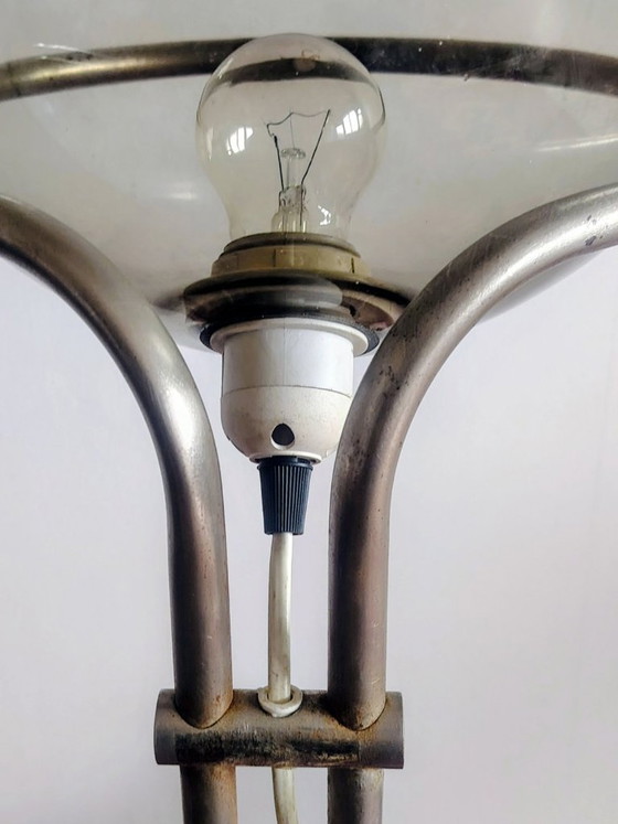 Image 1 of Modernist bauhaus glass ball floor lamp. Designer: Házi Tibor