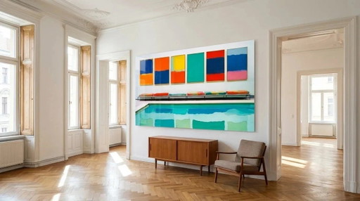 Piscine Bauhaus – Hommage à Mark Rothko | Œuvre minimaliste XXL en verre acrylique 170 x 100 cm