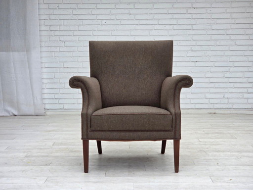 1960s, Danish armchair, furniture wool, ash wood legs.