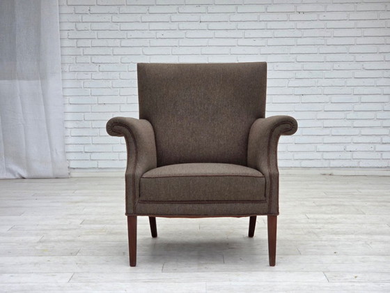 Image 1 of 1960s, Danish armchair, furniture wool, ash wood legs.