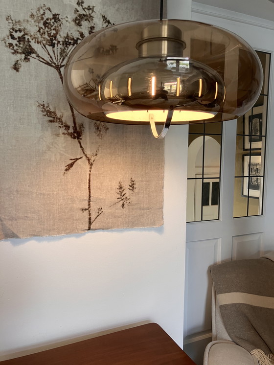 Image 1 of Vintage Space Age 70s pendant lamp Herda / smoked glass aluminum