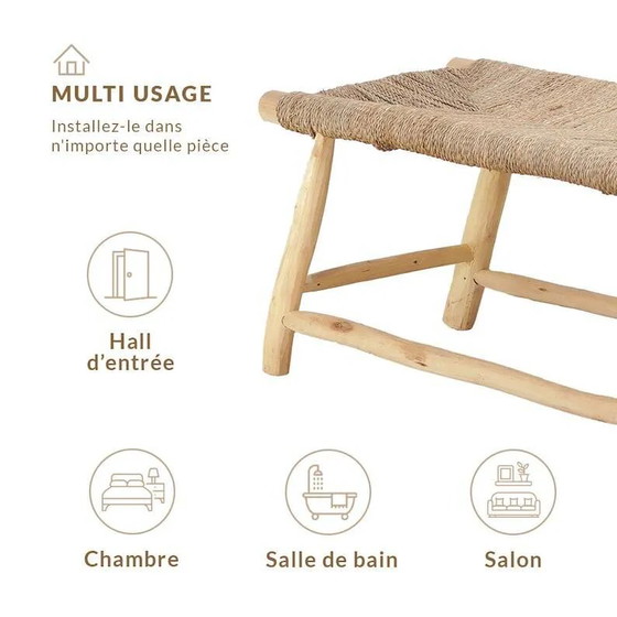 Panca marocchina artigianale in legno e corda 100x40x40cm – Panche (photo 9 of 9)