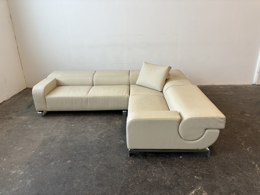 Sofá de diseño Leolux B-Flat, piel, gris-beige