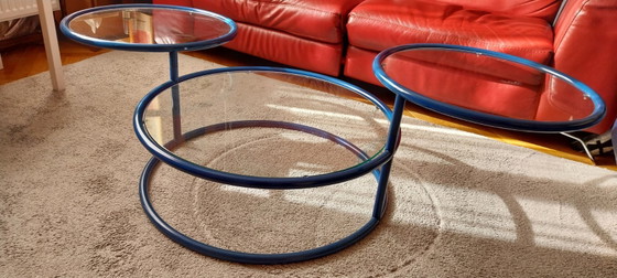 Table Basse Vintage À 3 Plateaux Pivotants - Style Milo Baughman – Tables basses, Glass, Metal (photo 3 of 5)