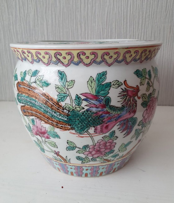 Image 1 of Chinese Flowerpot – Famille Rose (Dragon & Phoenix) – 21x18cm