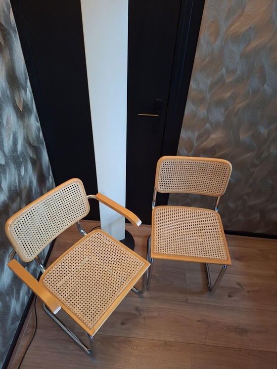 2 Sedie Cesca (B32 & B64) - Marcel Breuer, Made in Italy, Sedie da pranzo, Legno, Cromo, Beige (foto 2 di 11)