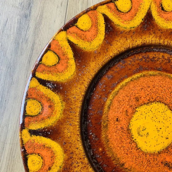 Large vintage enameled ceramic dish, Reiner Gehrig for Grünstadt, Table accessories, Orange (photo 6 of 13)