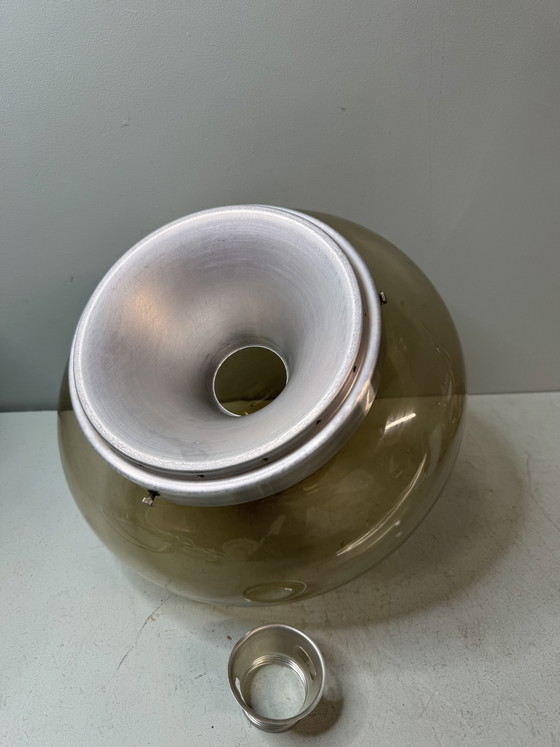 Magnifique Plafonnier Vintage Dijkstra Space Age (Verre Fumé, Années 70) – Dijkstra Lampen, Glass, Metal (photo 11 of 12)