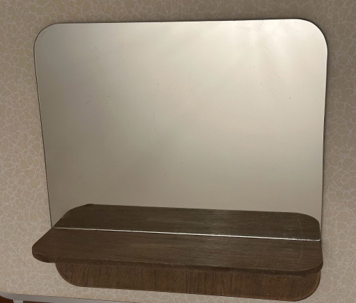 Espejo de pared vintage con estante de madera – Años 60
