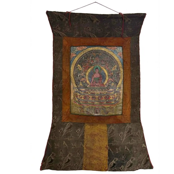 Vintage Shakyamuni Buddha Thangka – Jaren 70 – Schilderijen & Tekeningen, Textile, Canvas (photo 2 of 5)