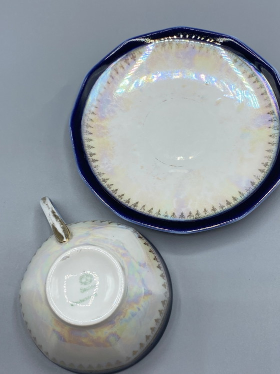 Tasse et soucoupe en porcelaine irisée, Saxe, Allemagne – Objets déco, Gold (photo 5 of 6)