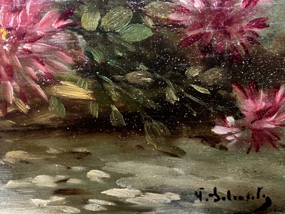Paul Henry Schouten "Stilleven met bloemen". Olieverf op houten paneel. – Schilderijen & Tekeningen, Wood (photo 5 of 7)